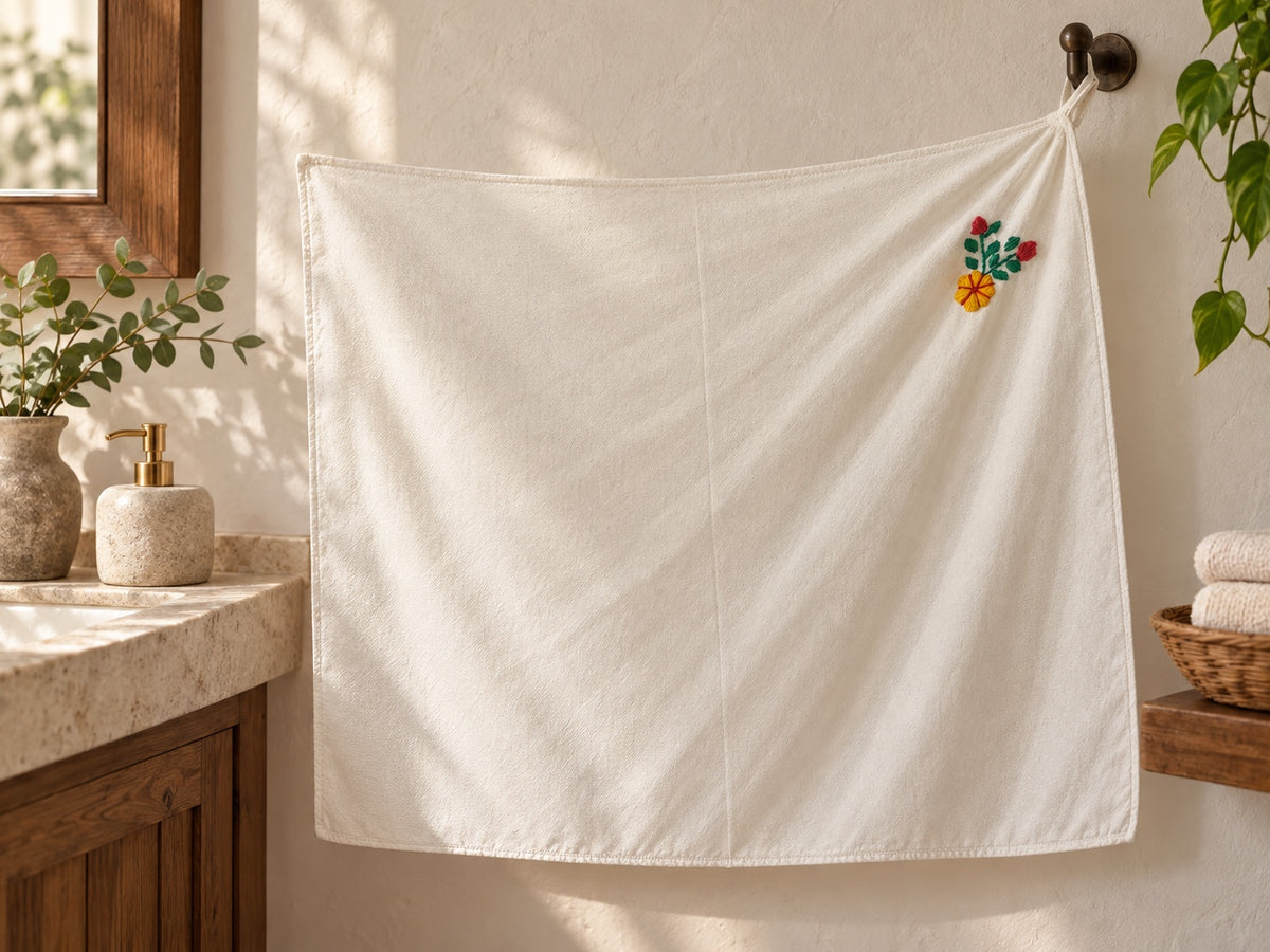 Toalla secadora con bordado floral, estilo de vida