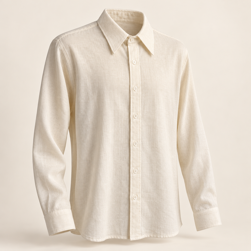 Camisa de hombre cuello italiano, vista en ángulo