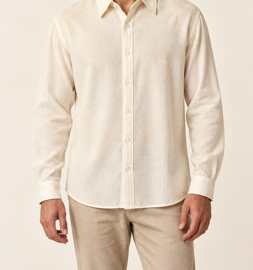 Camisa cuello italiano en look cotidiano