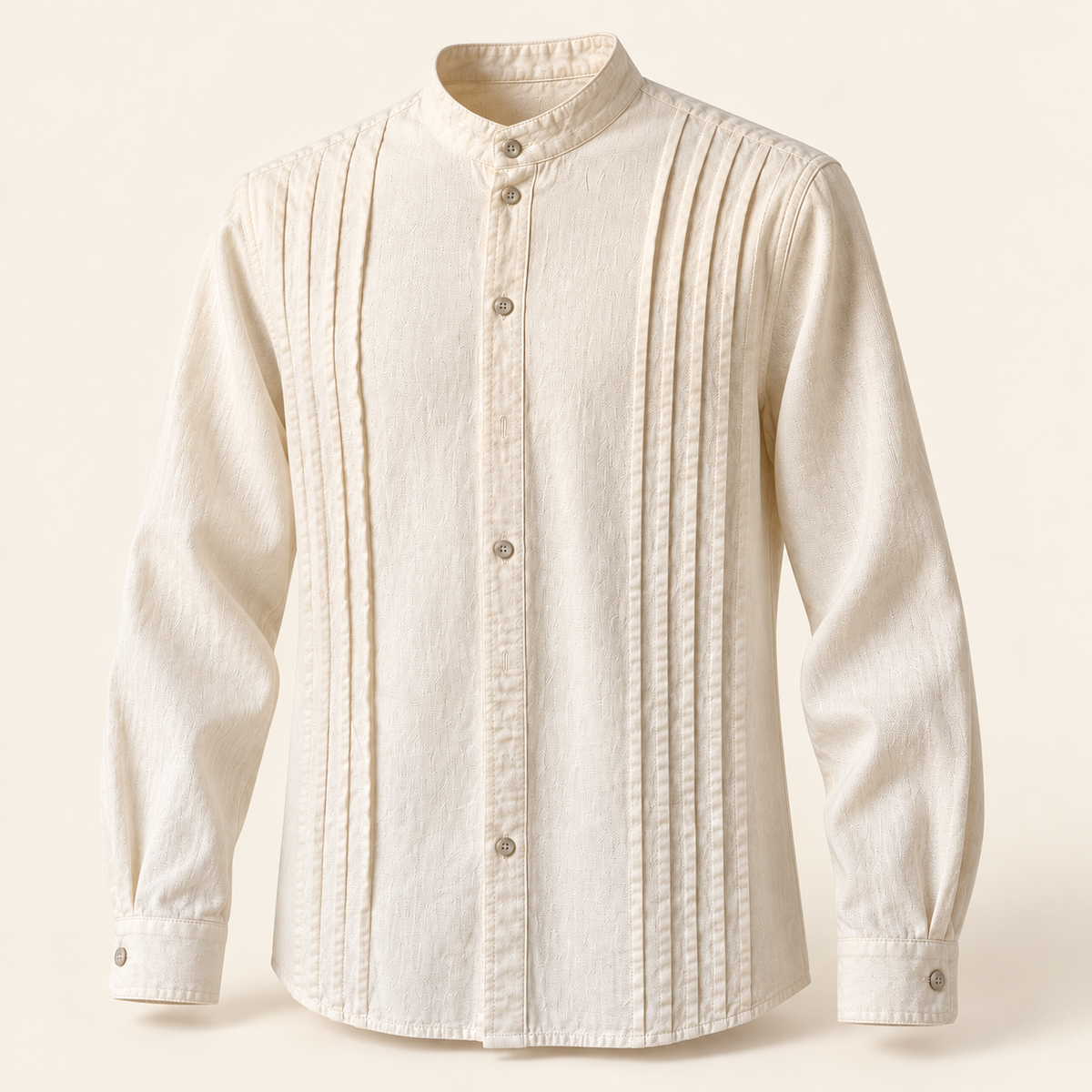 Camisa cuello mao con alforzas, vista en ángulo