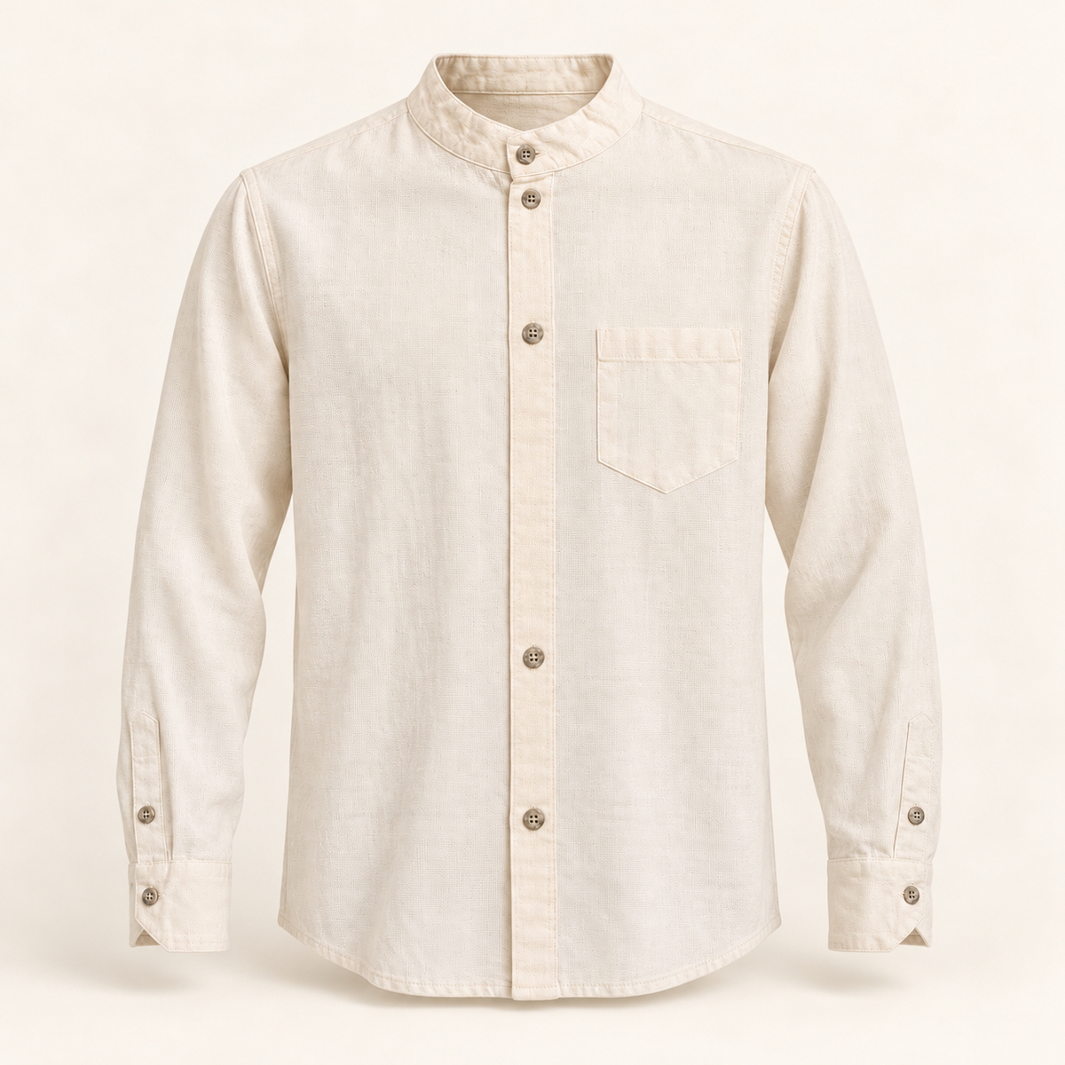Camisa de hombre cuello mao con bolsillo, vista frontal