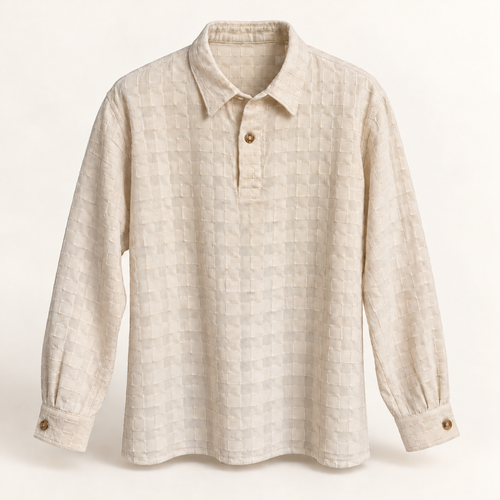 Camisa de hombre cerrada con textura de cuadros, vista frontal