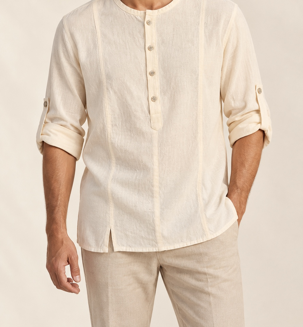 Camisa cerrada manga doblable en look cotidiano