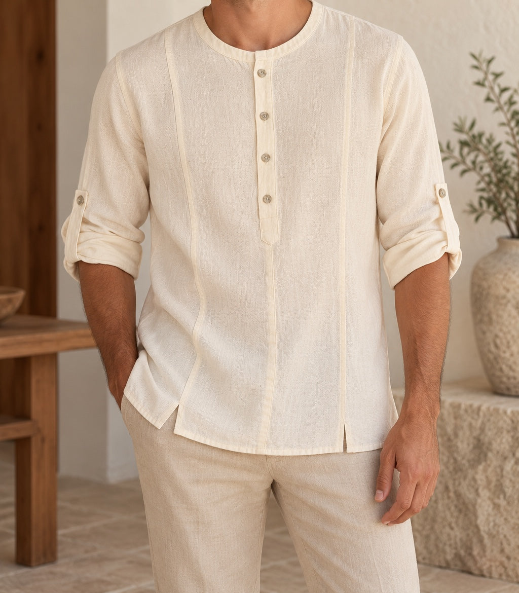 Camisa de hombre cerrada manga doblable, puesta