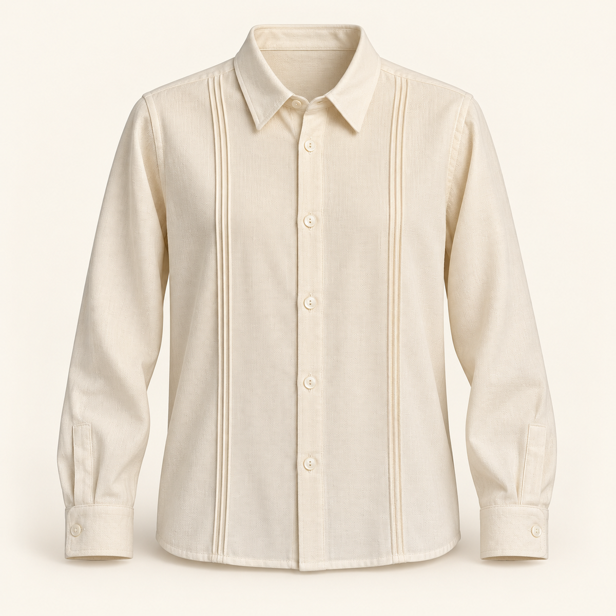Camisa de hombre cuello italiano con alforzas verticales, vista frontal