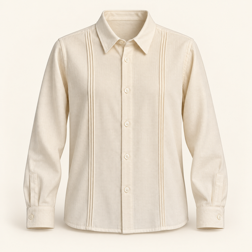 Camisa de hombre cuello italiano con alforzas verticales, vista frontal