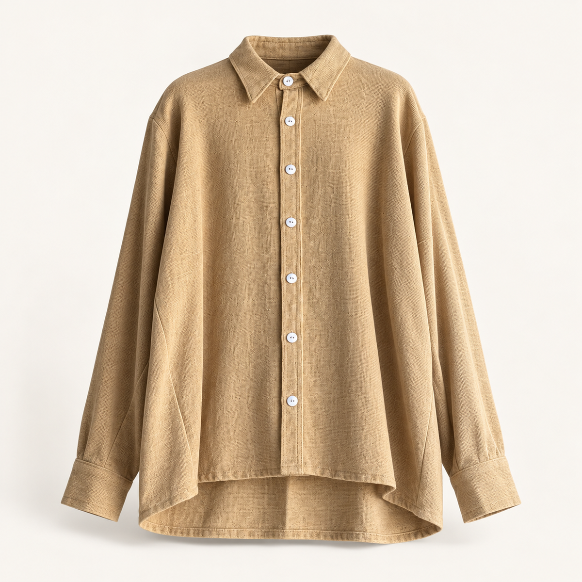 Camisa de hombre cuello italiano color beige, vista frontal