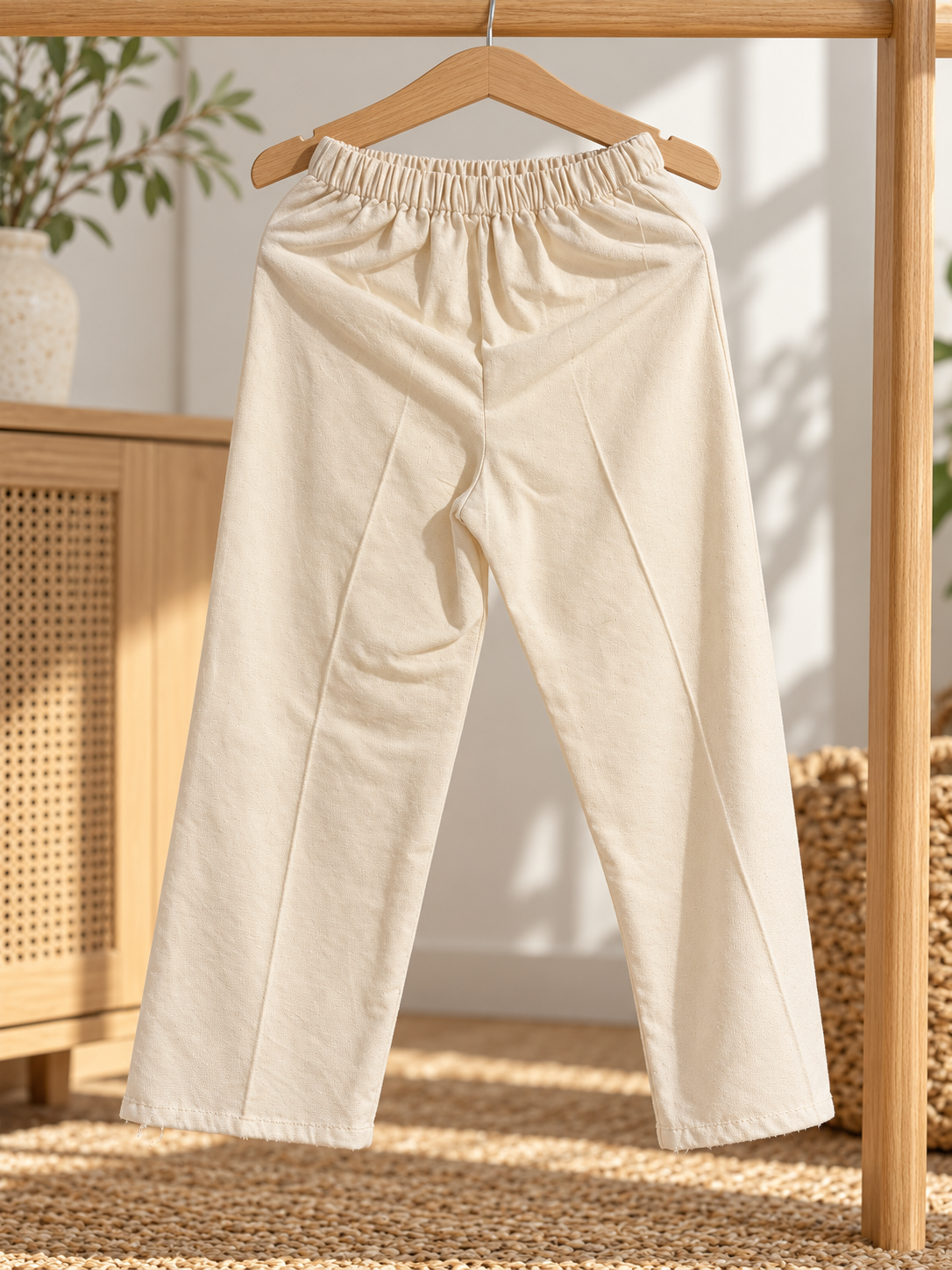 Pantalón de niño de manta liso con resorte: estilo de vida (imagen ilustrativa creada con IA)