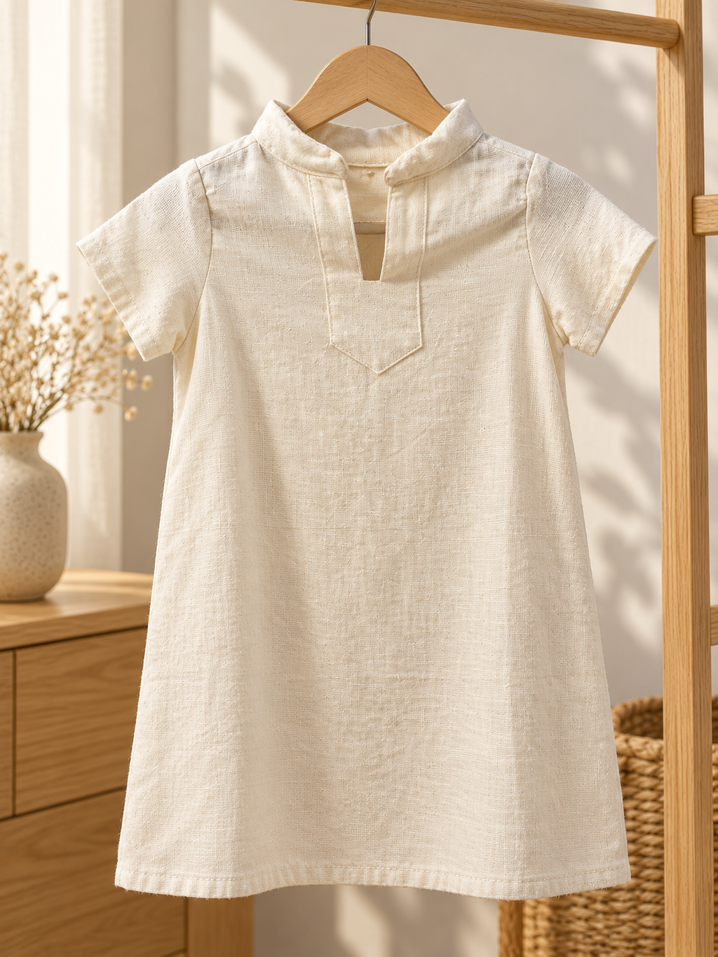 Vestido de niña de cuello abierto, liso: estilo de vida (imagen ilustrativa creada con IA)