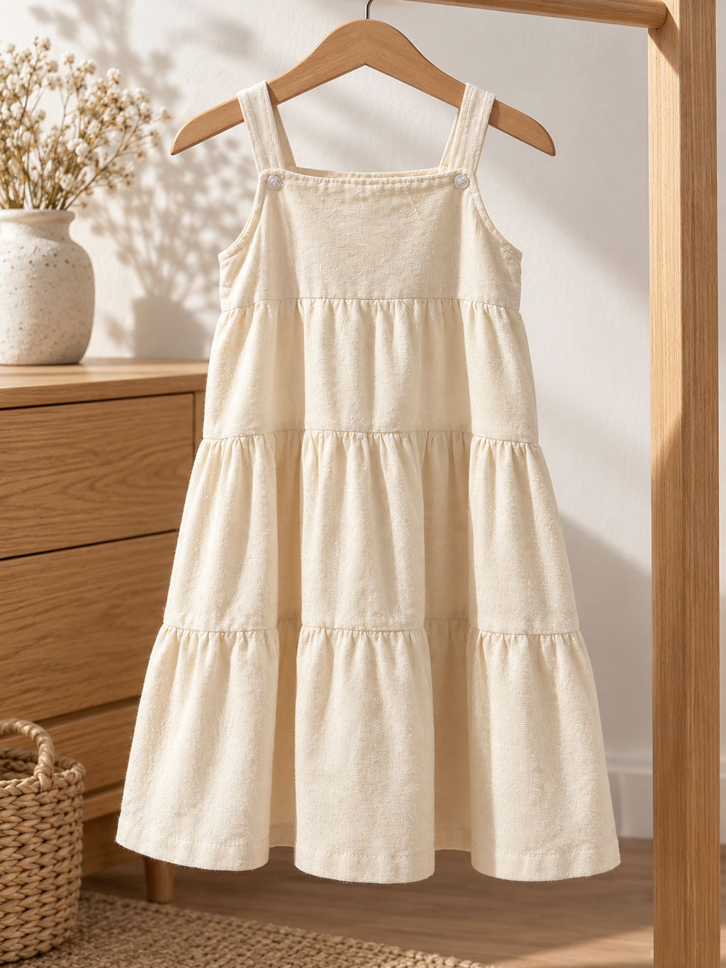 Vestido de niña de tirantes con capas: estilo de vida (imagen ilustrativa creada con IA)