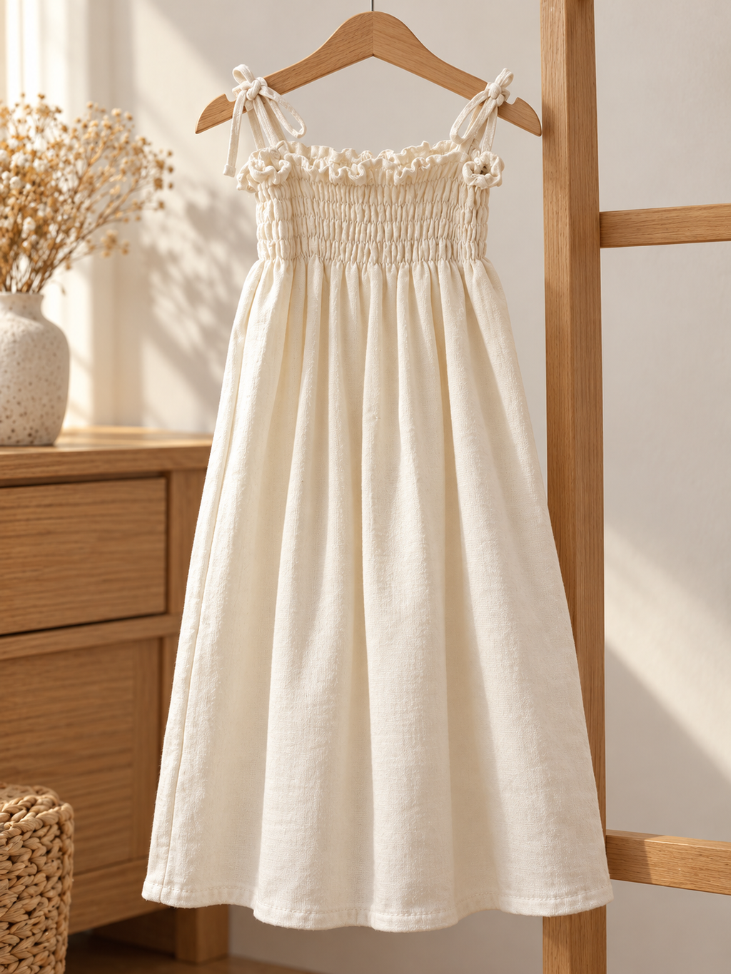 Vestido largo de niña con tirantes, liso: estilo de vida (imagen ilustrativa creada con IA)