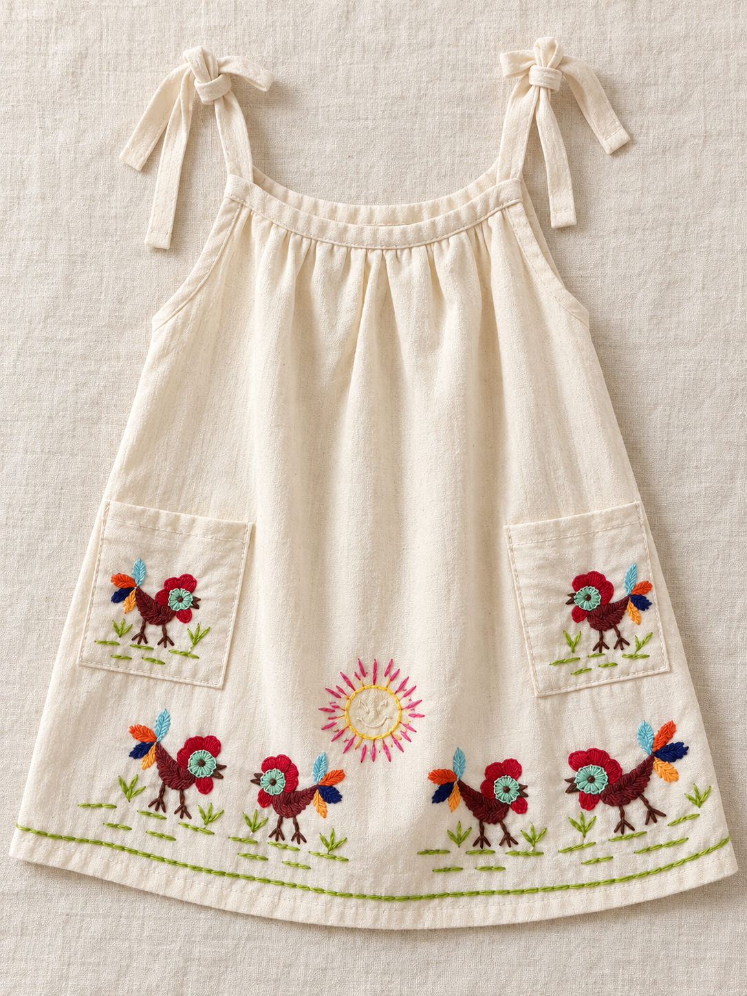 Vestido de niña bordado La Granja con bolsillos: vista adicional (imagen ilustrativa creada con IA)