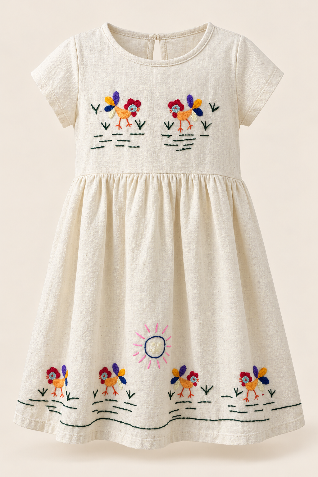 Vestido de niña bordado La Granja, manga corta: vista principal (imagen ilustrativa creada con IA)