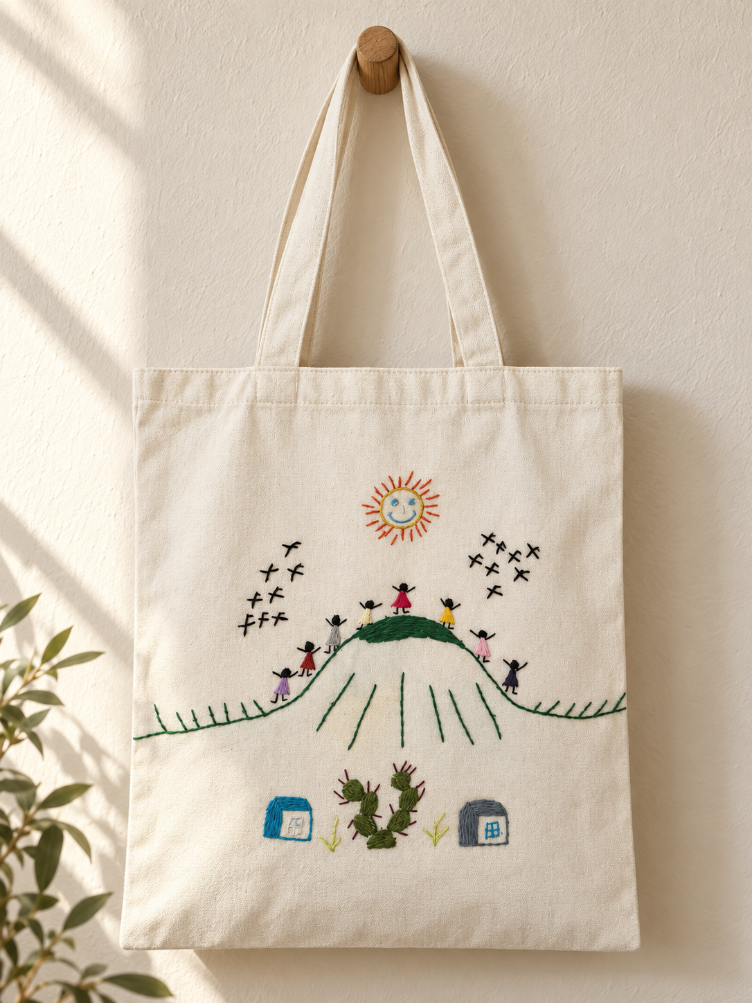 Bolsa de manta bordada Subida al cerro: ambiente (imagen ilustrativa creada con IA)