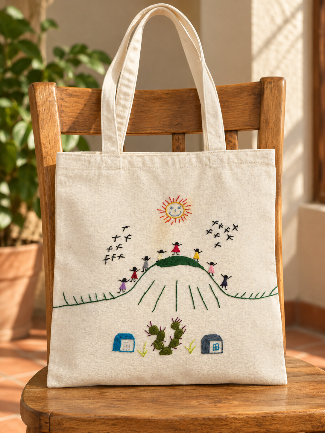 Bolsa de manta bordada Subida al cerro: estilo de vida (imagen ilustrativa creada con IA)
