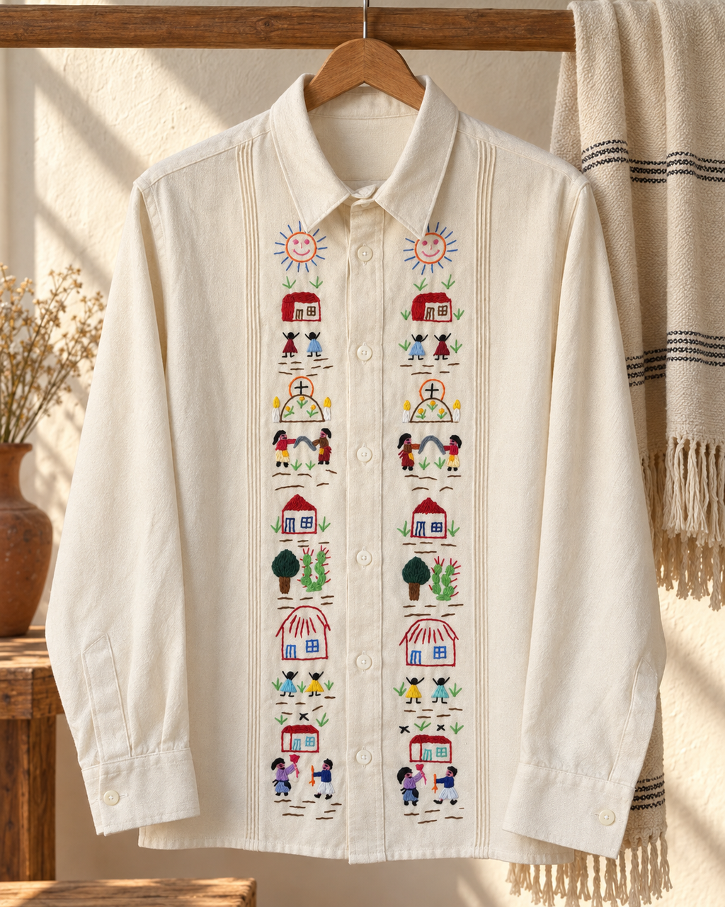 Camisa de hombre bordada Día de Muertos en ambiente