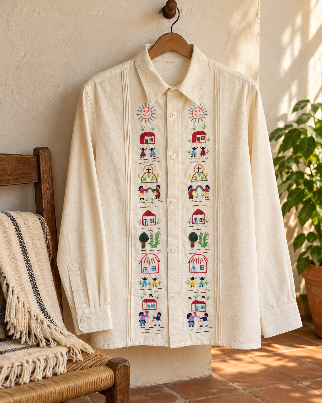 Camisa de hombre bordada Día de Muertos, estilo de vida