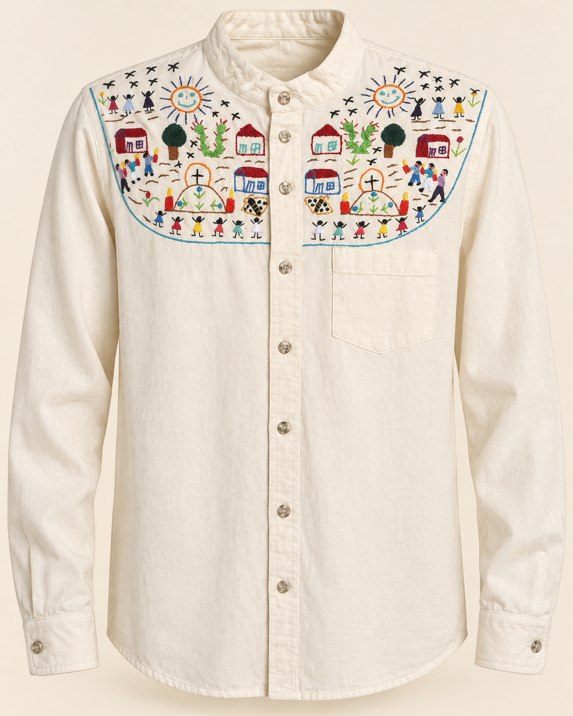 Camisa de hombre bordada La Aldea, vista frontal
