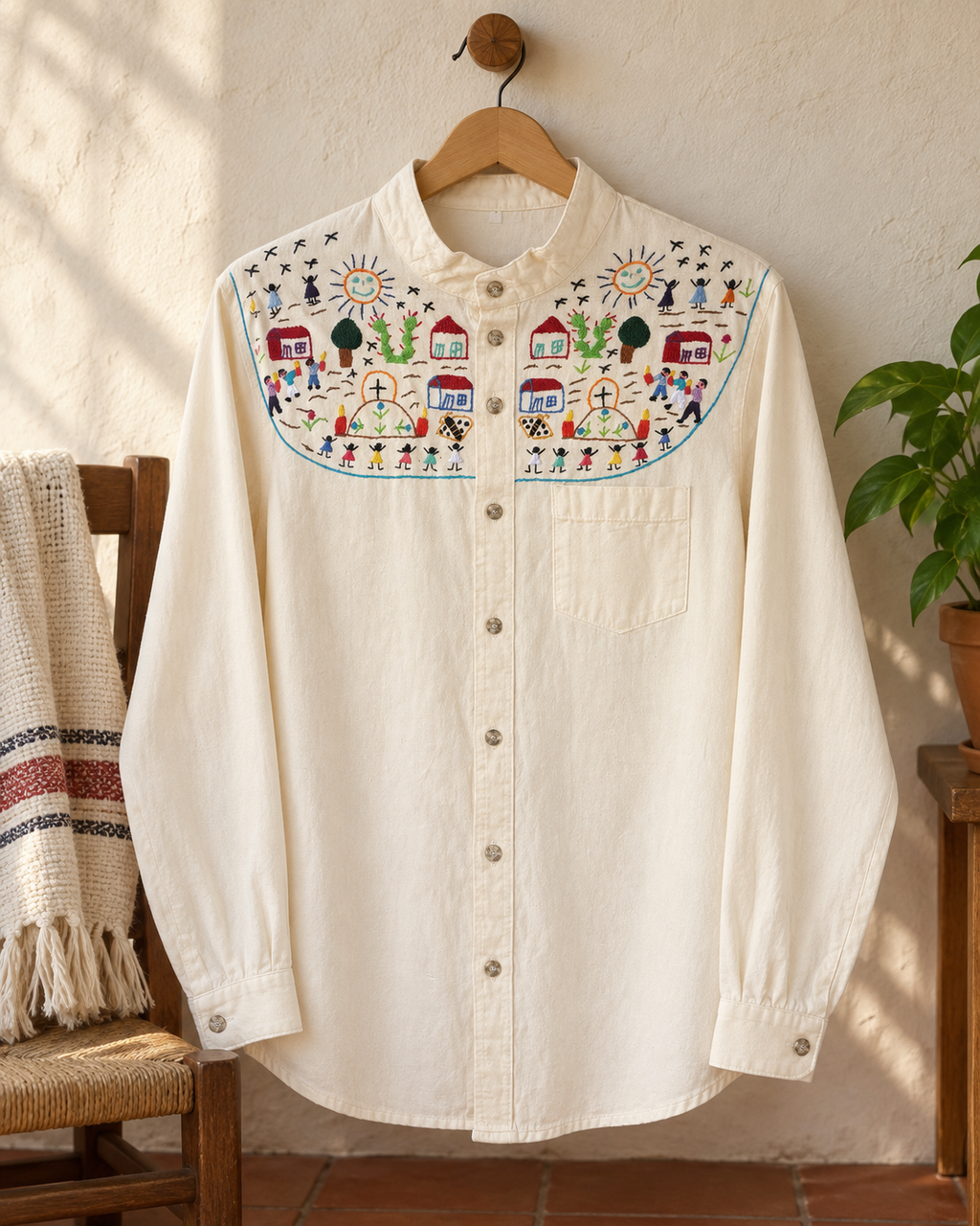 Camisa de hombre bordada La Aldea, estilo de vida