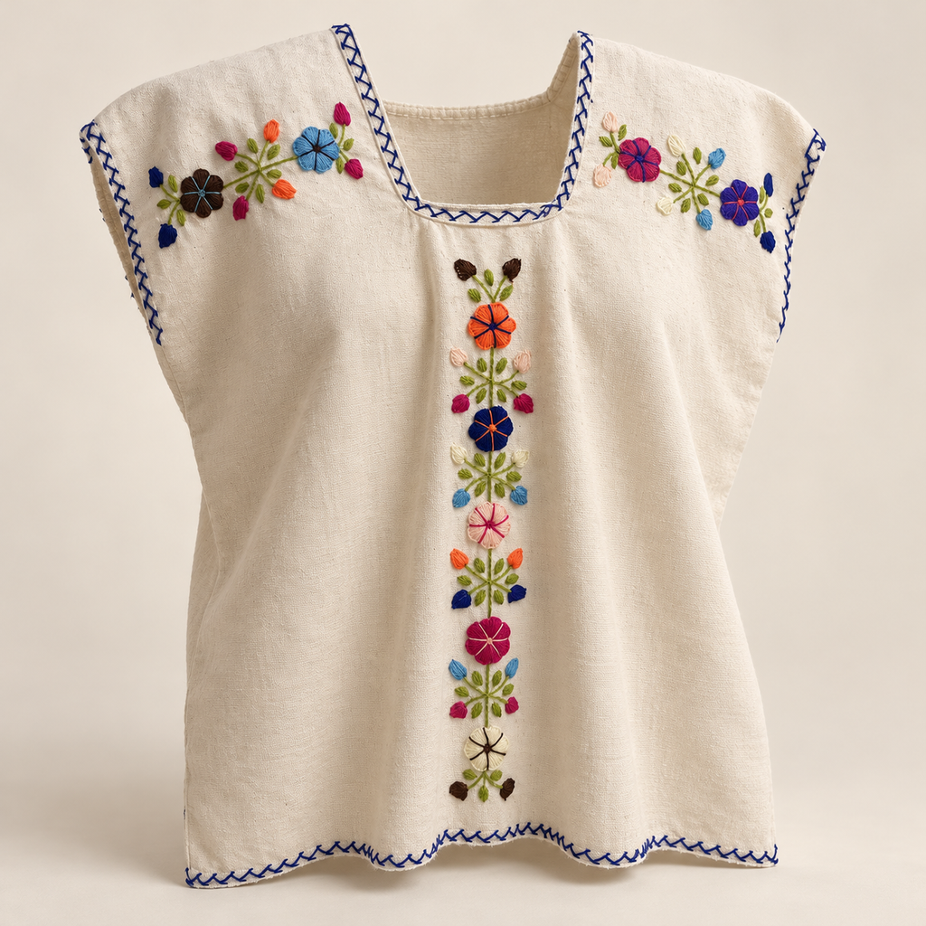 Blusa bordada de flores, vista en ángulo