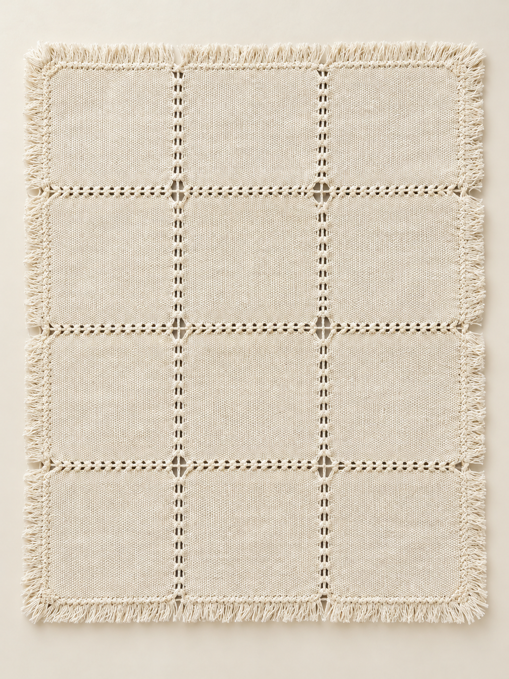Mantel individual deshilado 3×4: vista principal (imagen ilustrativa creada con IA)
