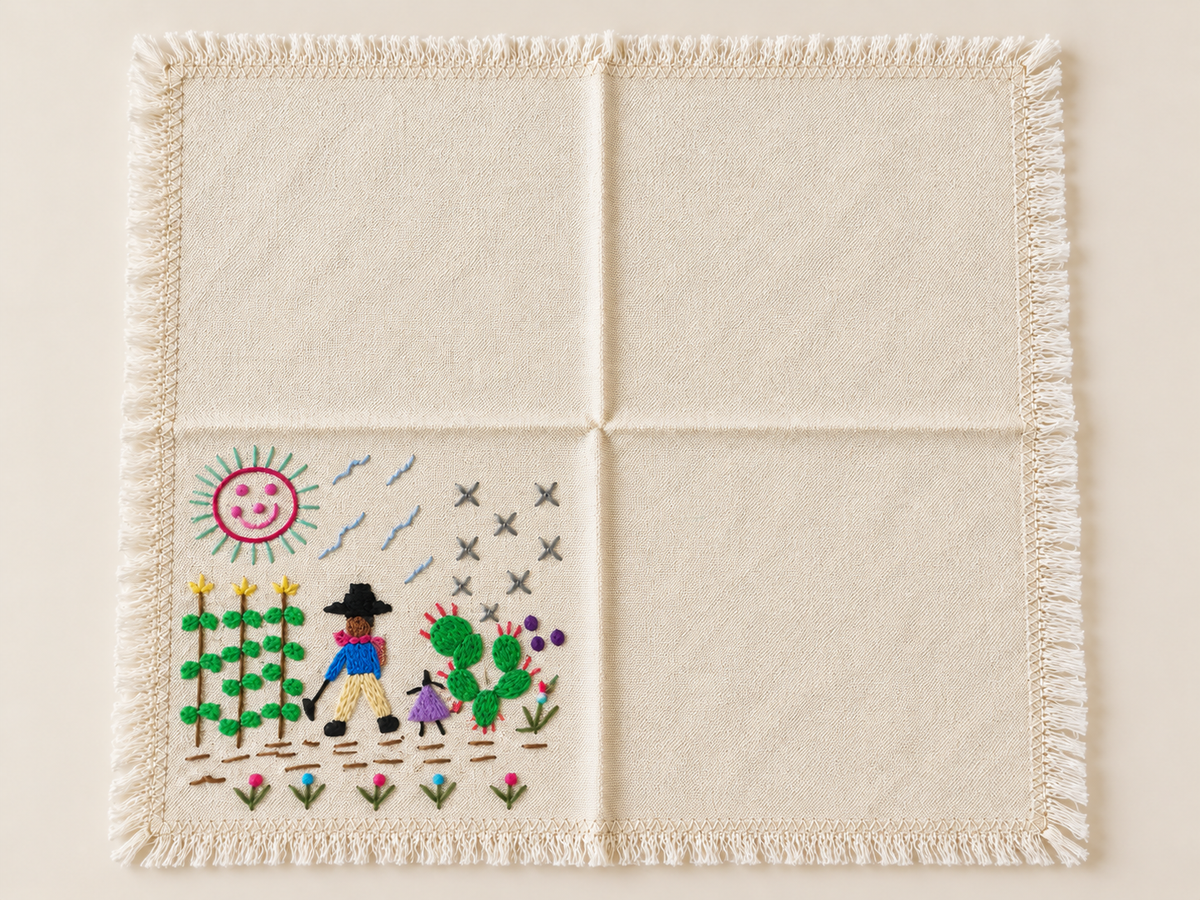 Mantel individual La Siembra: vista principal (imagen ilustrativa creada con IA)