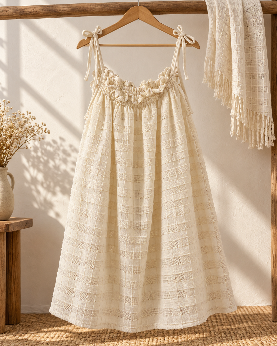 Vestido de mujer de panalillo, en ambiente